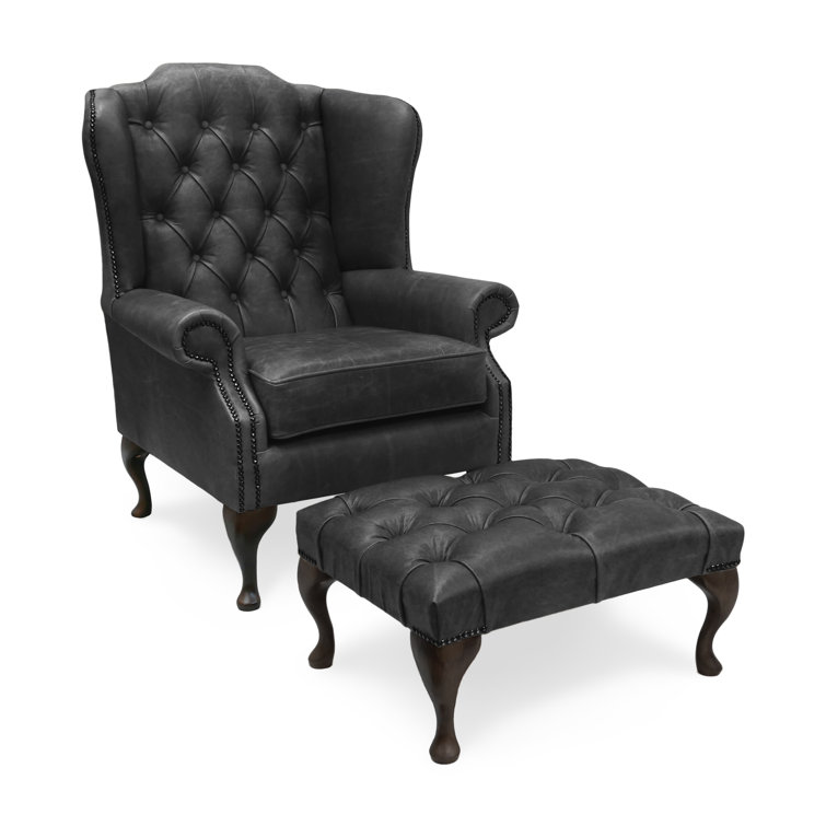 Leather armchair on sale and footstool